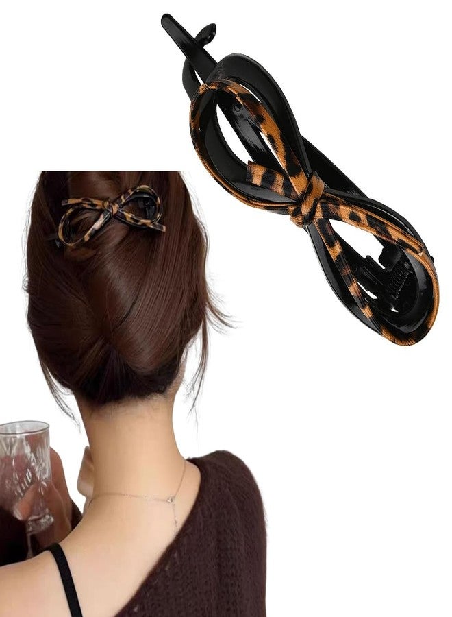 Sisadodo Flat Hair Clips Barrettes for Women Leopard Twist Hair Bow Clip for Long Hair Non Slip Ponytail Holder for Girls Bow Hair Clip Claw for Thick Thin Hair Elegant Hair Accessories Decorations for Women - Image 1
